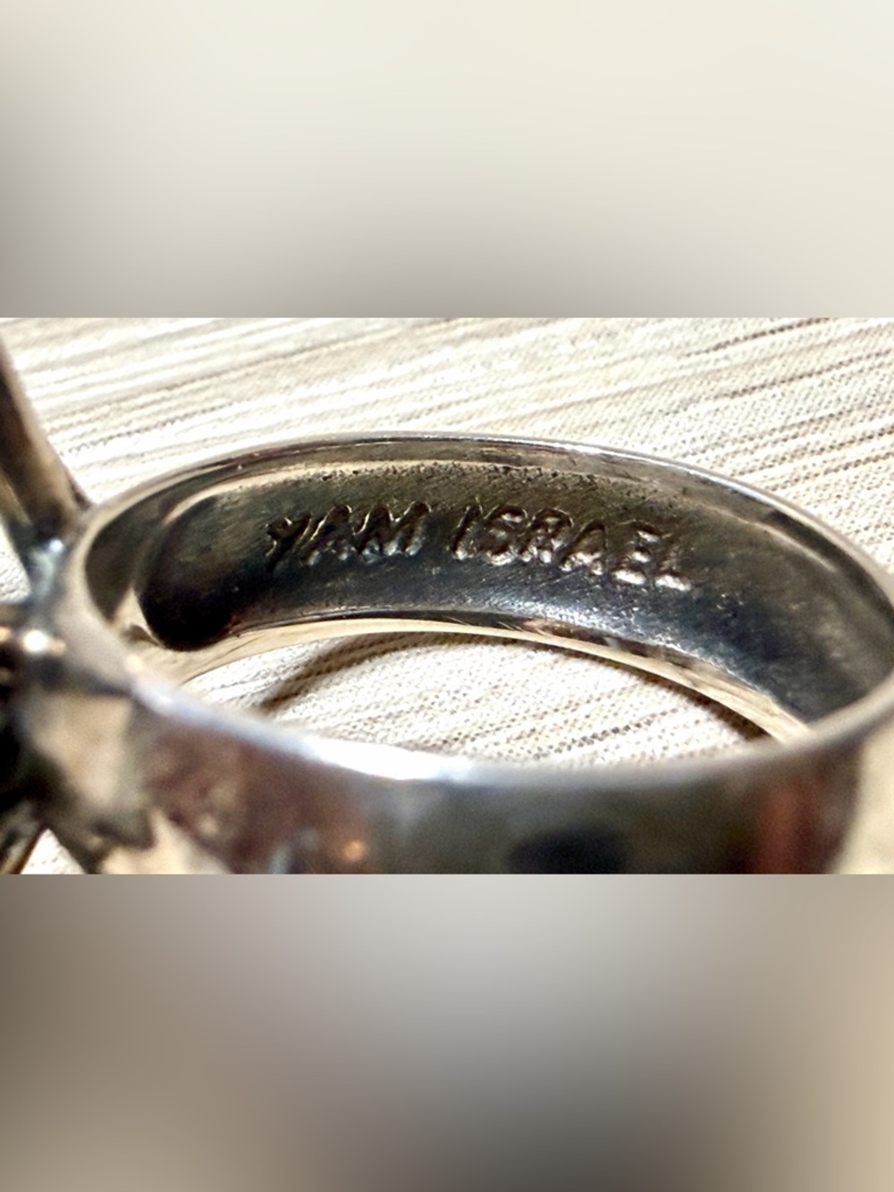 Designer YAM Israel Sterling Silver & 14K Gold Clear Natural Stone Ring, Size 5 - Picture 7 of 11